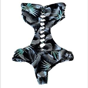 Mikoh Black and Green One Piece with Knot Detail Swimsuit